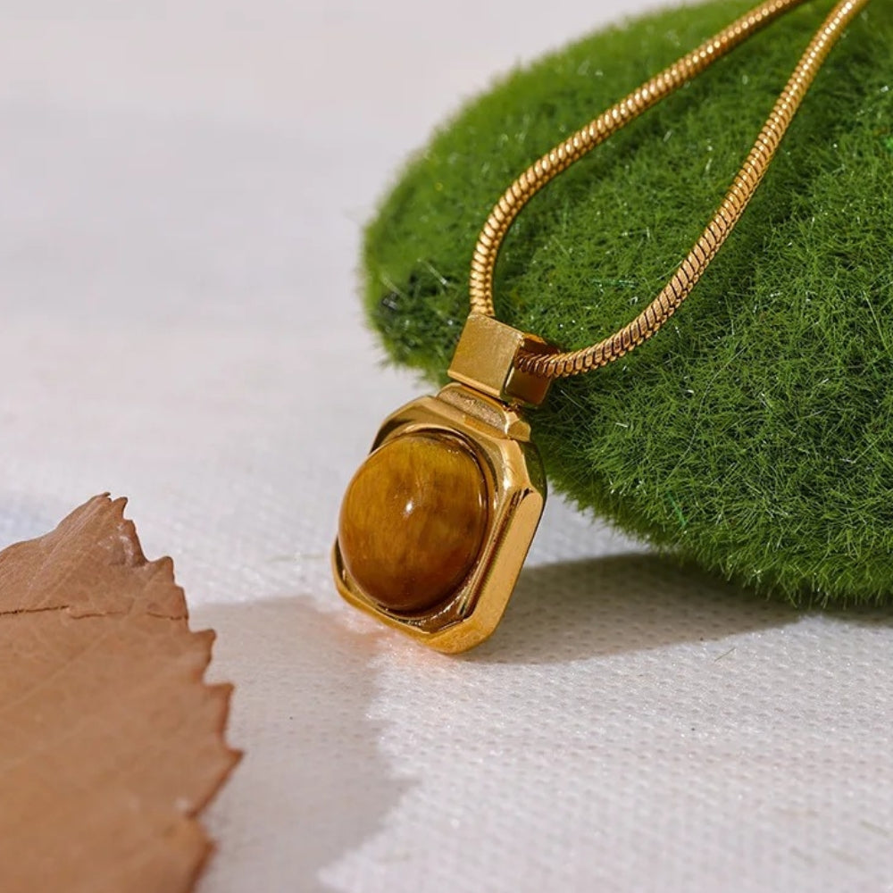 Vintage Gold Tiger Eye Pendant Necklace-EllyBoutique
