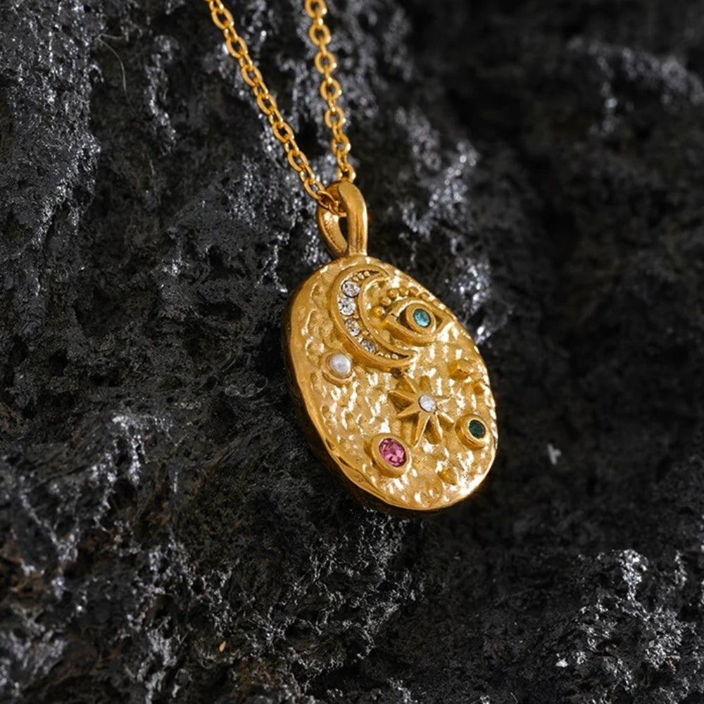 Vintage Gold Moon & Star Pendant Necklace-EllyBoutique