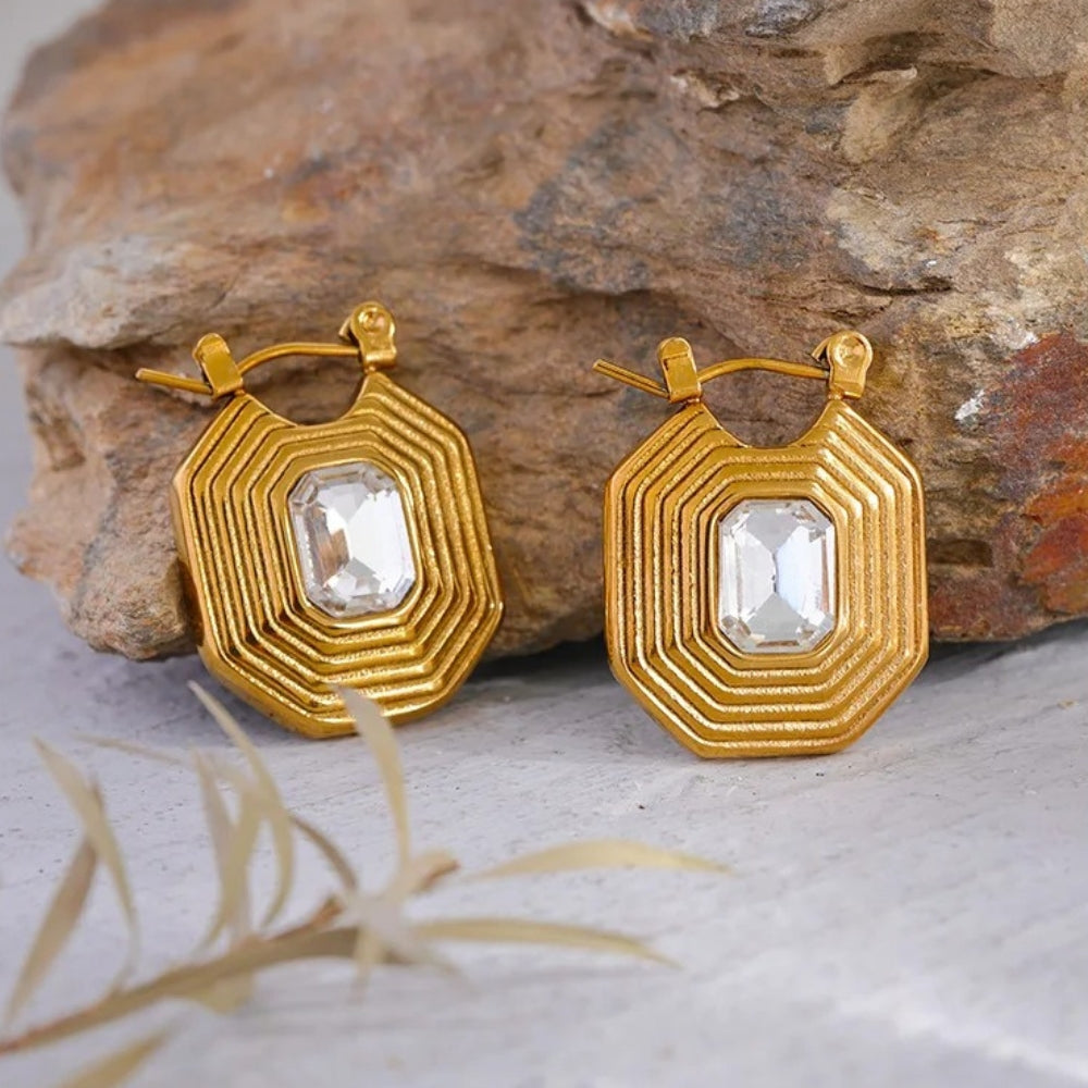 Vintage Geometric Gold Hoop Earrings-EllyBoutique