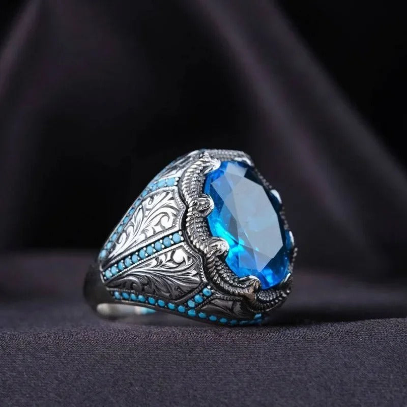 Vintage Handmade Blue Stone Silver Ring-EllyBoutique