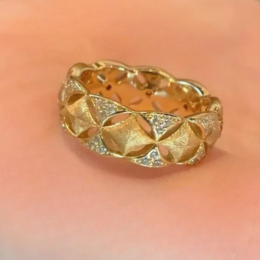 Vintage Gold & Double Side Diamond Hollow Ring-EllyBoutique