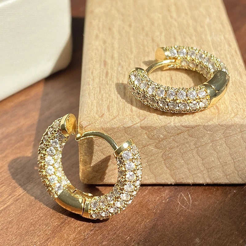 Vintage Crystal Gold Hoop Earrings-EllyBoutique