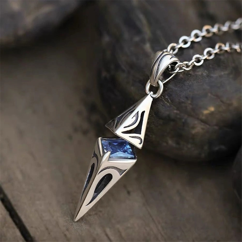 Vintage Blue Gem Spike Necklace-EllyBoutique
