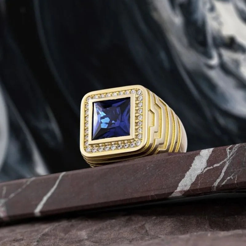 Vintage Square Sapphire Gold Ring-EllyBoutique
