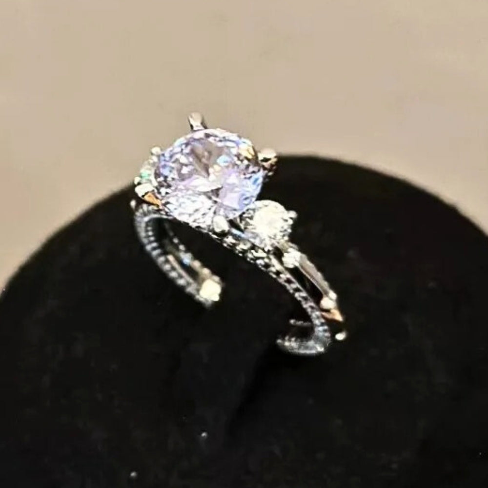 Vintage Silver Purple Gemstone Solitaire Ring-EllyBoutique