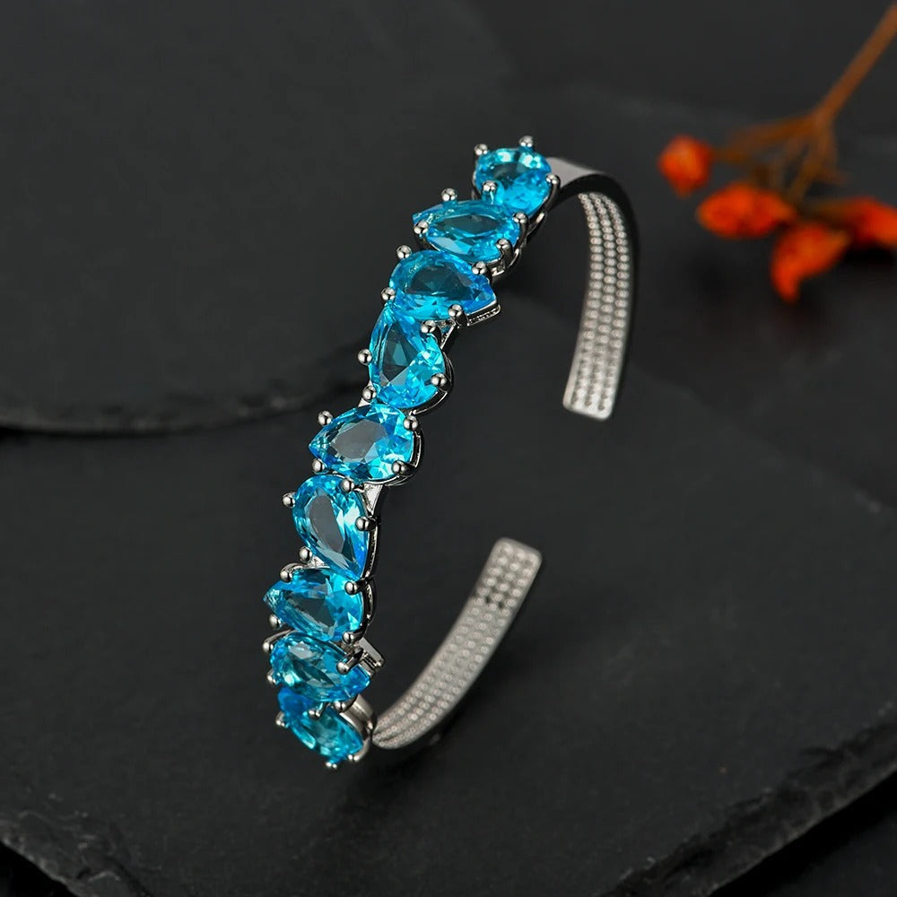 Vintage Silver Blue Crystal Adjustable Bracelet-EllyBoutique