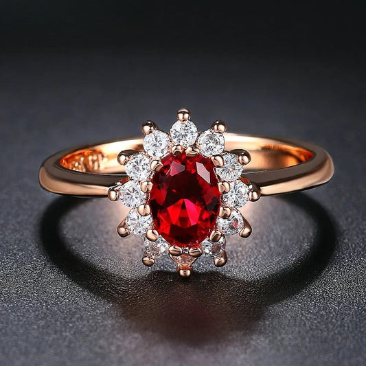 Vintage Rose Gold Red Oval Center Ring-EllyBoutique