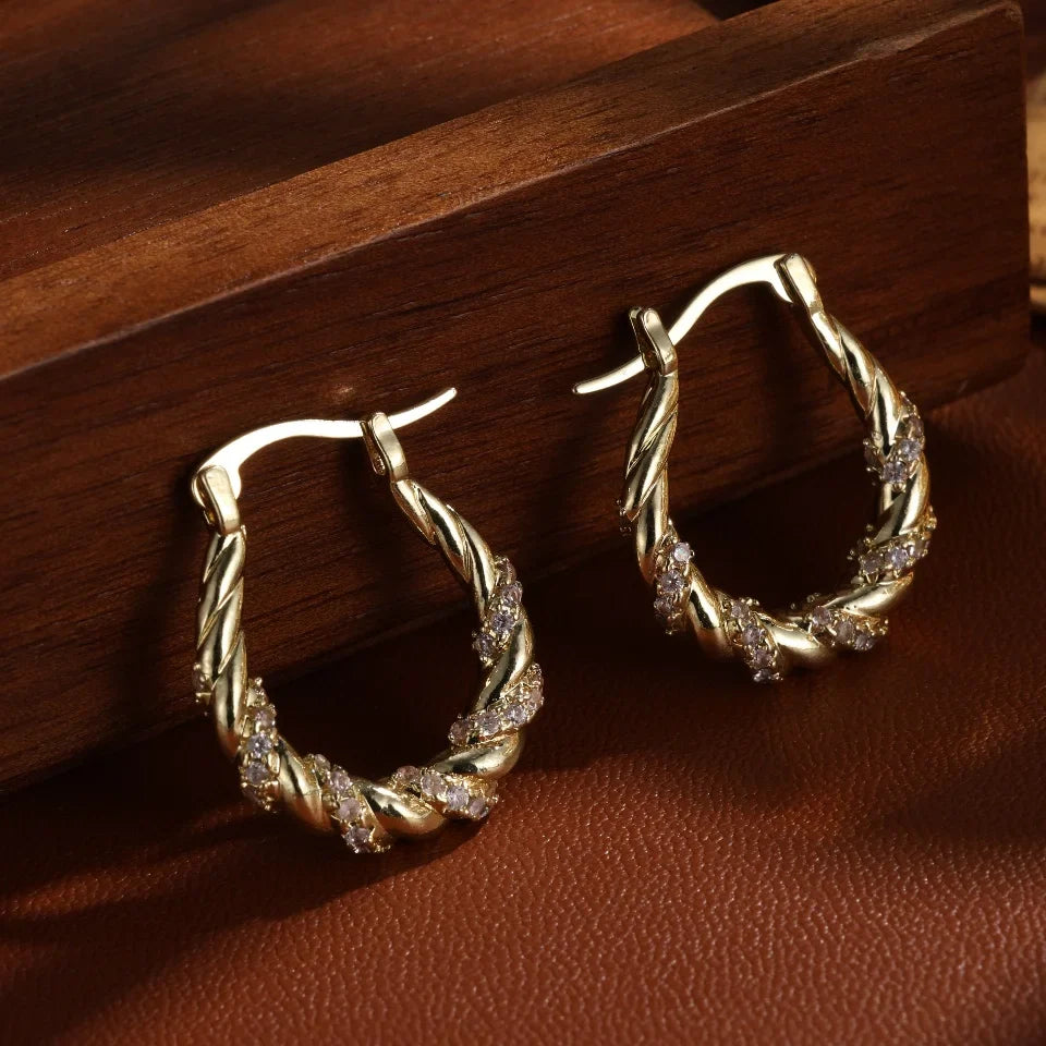 Vintage Gold Twisted Hoop Earrings-EllyBoutique