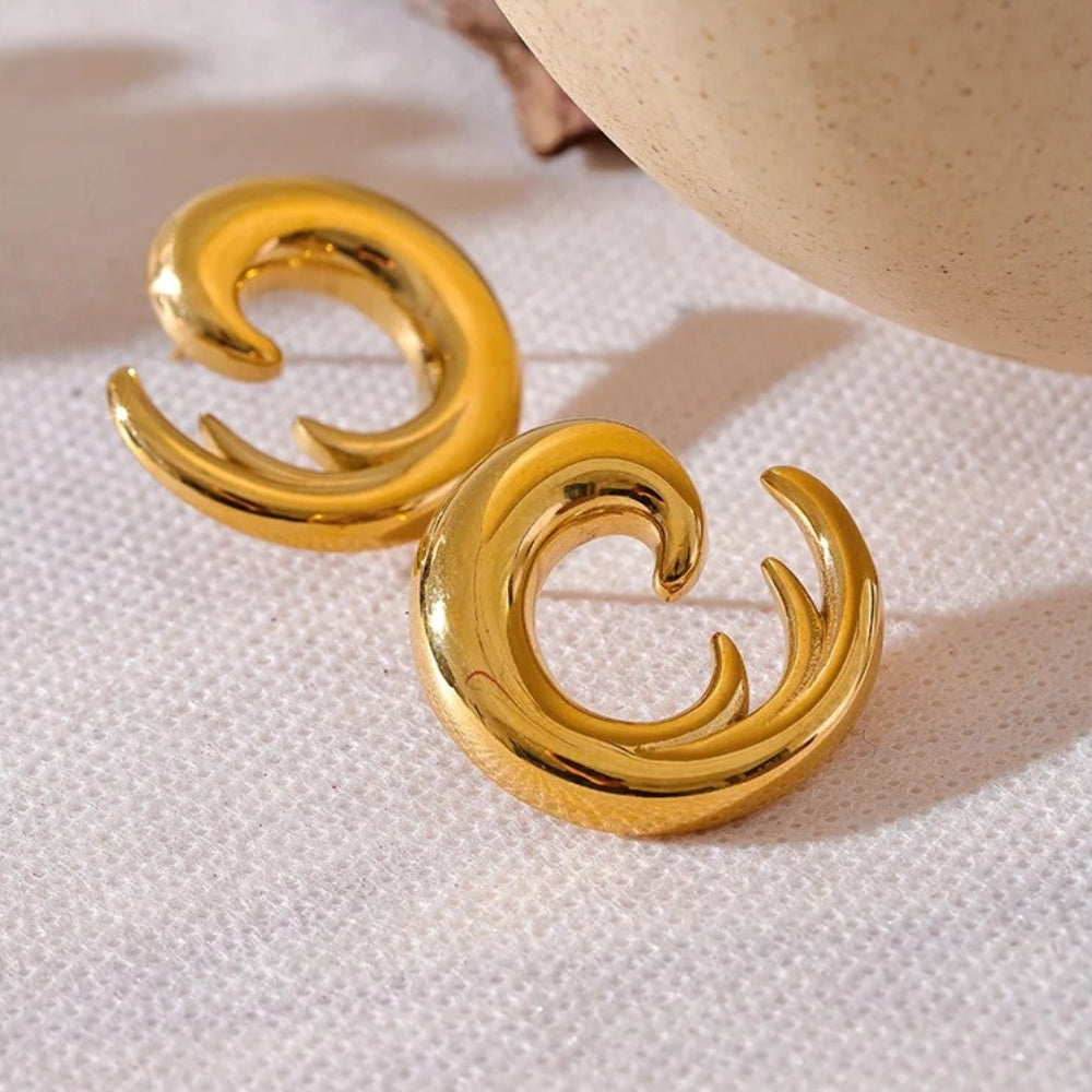 Vintage Abstract Gold Curve Earrings-EllyBoutique