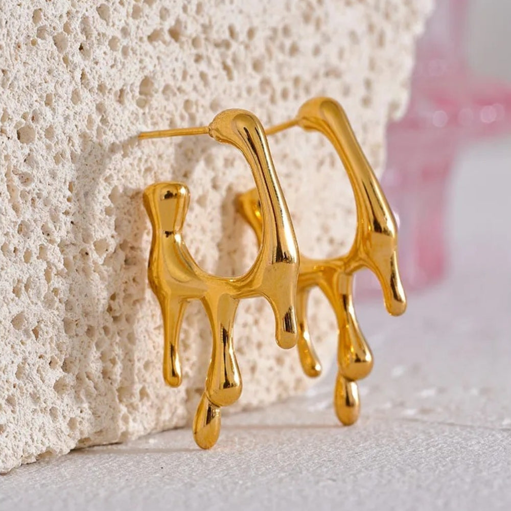 Vintage Gold Drip Hoop Earrings-EllyBoutique