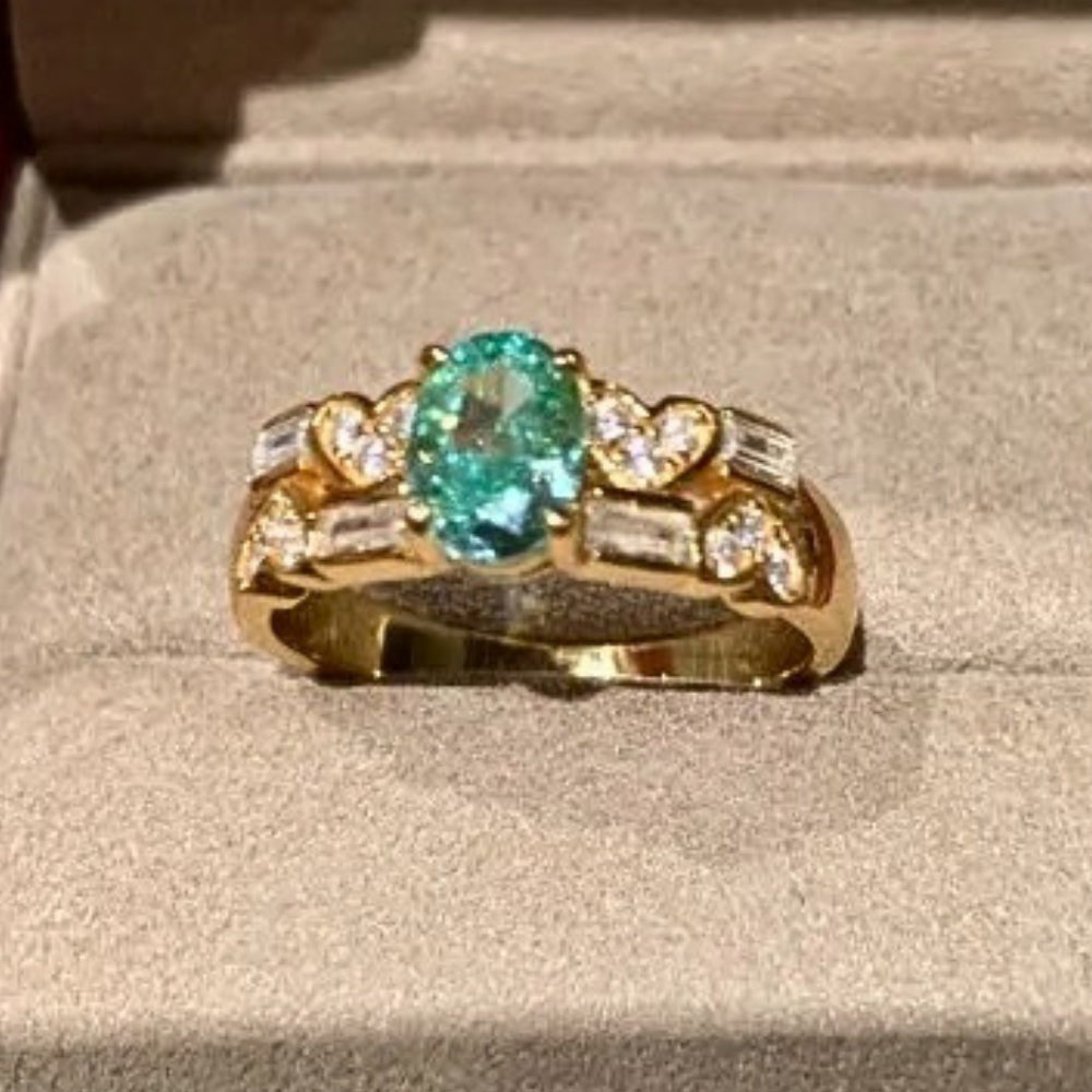 Classic Gold & Aquamarine Heart Diamond Adjustable Ring-EllyBoutique