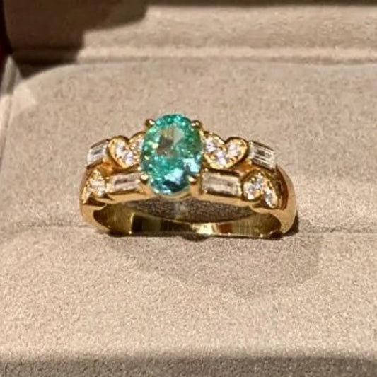 Classic Gold & Aquamarine Heart Diamond Adjustable Ring-EllyBoutique