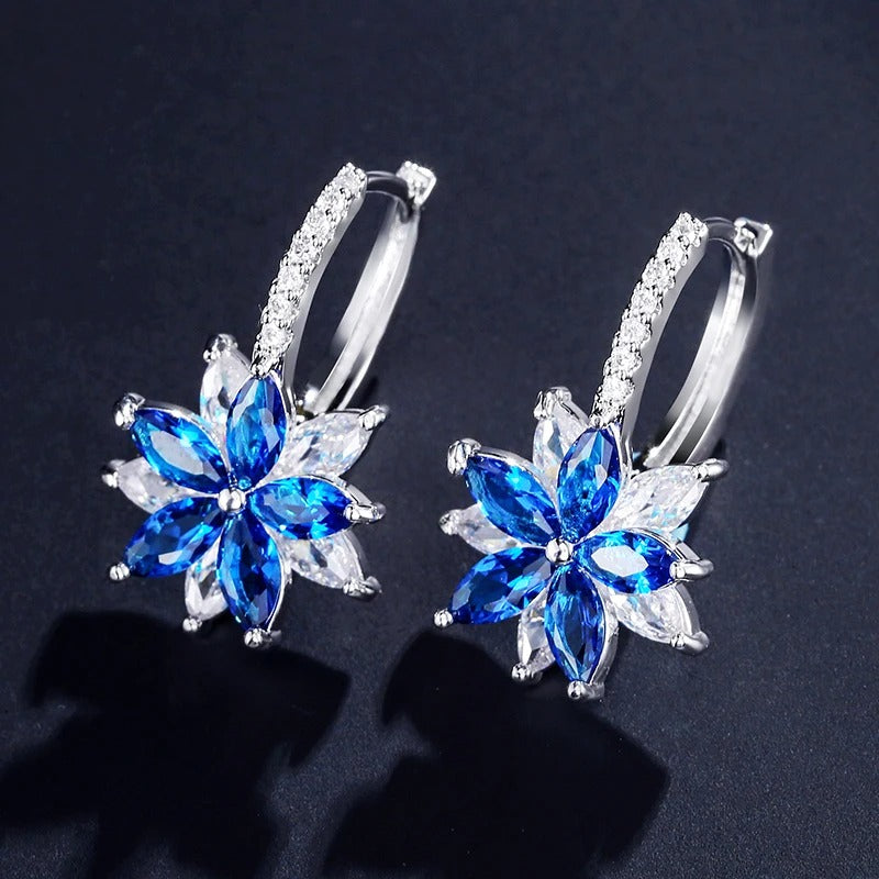 Vintage Blue Flower Silver Earrings-EllyBoutique