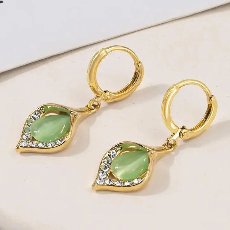 Vintage Green Tulip Petal Dangle Earrings-EllyBoutique