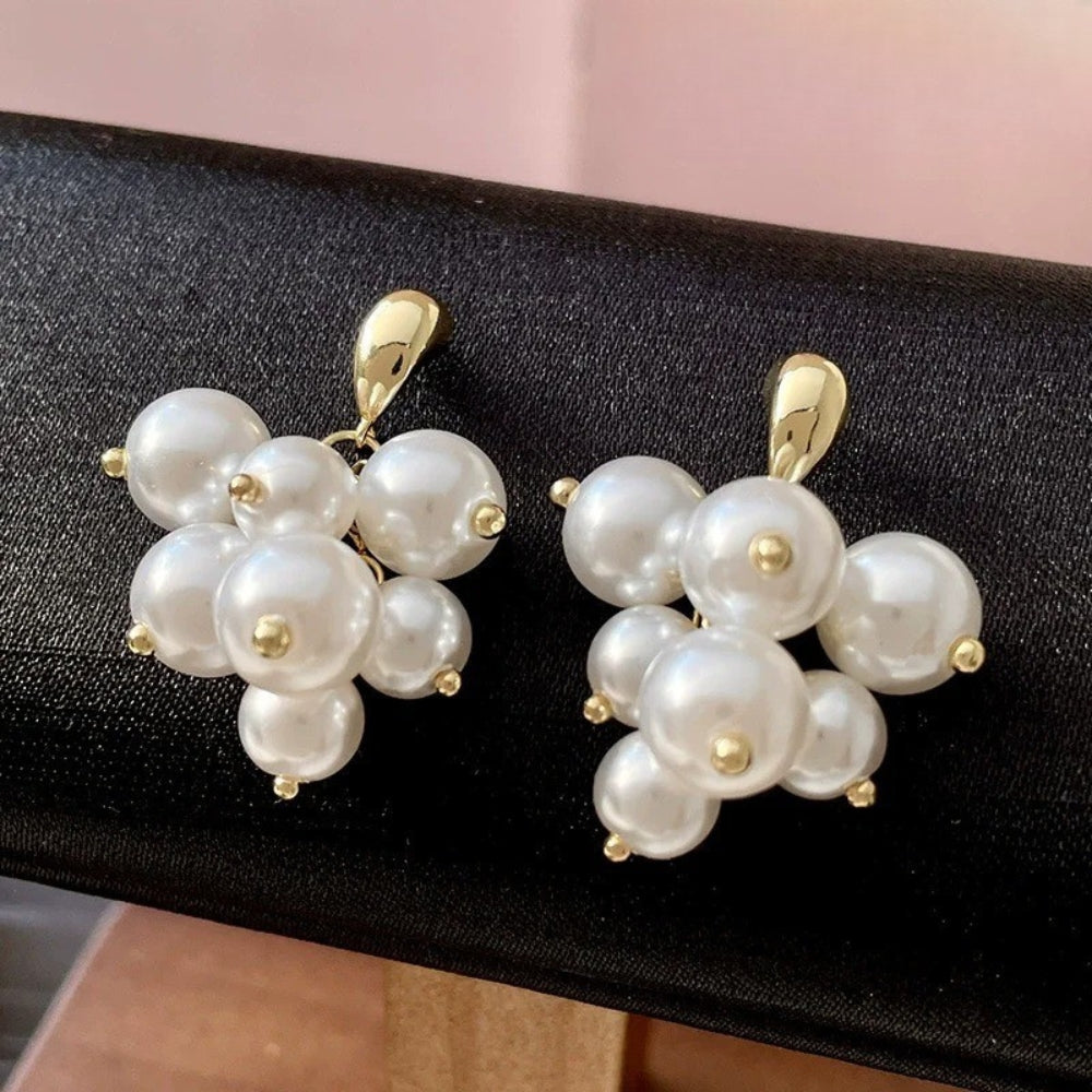 Vintage Gold & Pearl Cluster Sophisticated Earrings-EllyBoutique