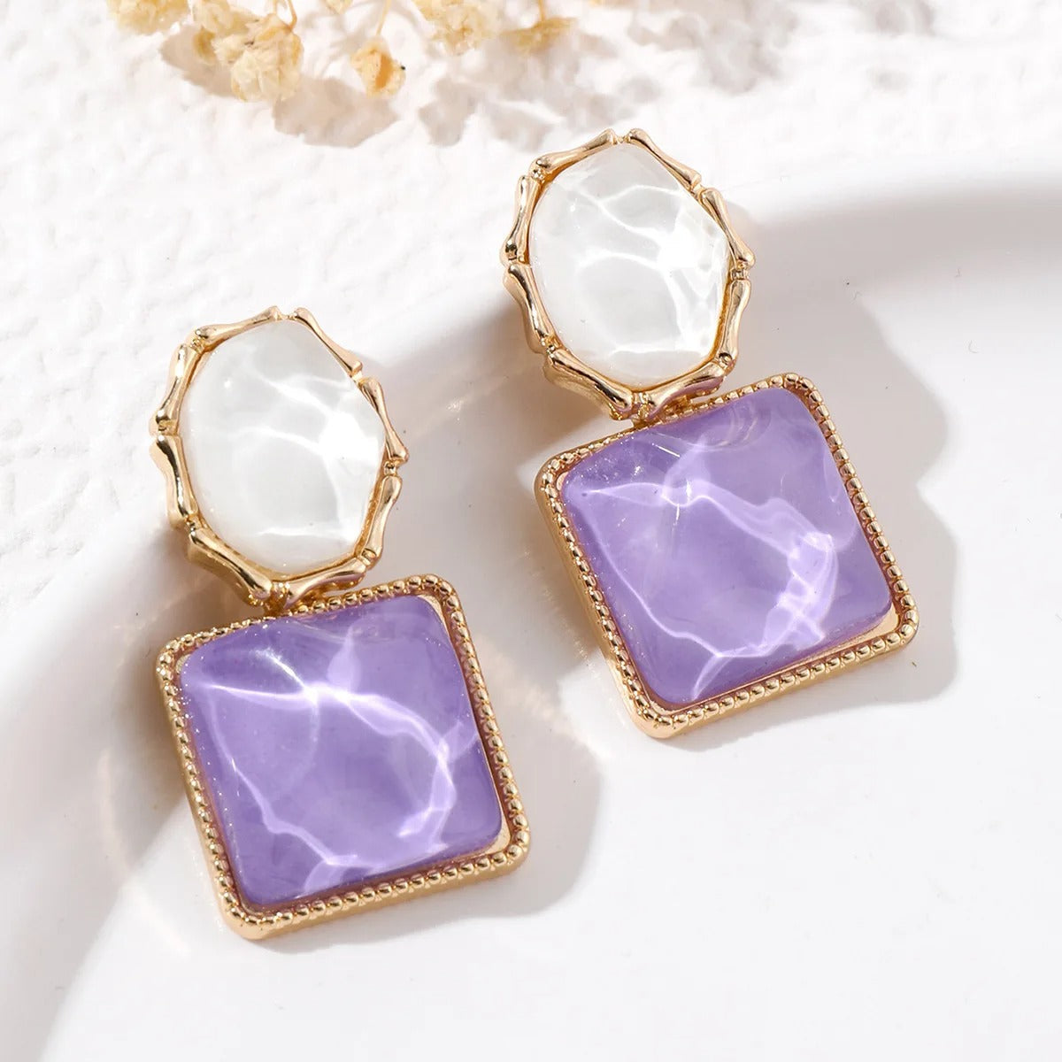 Vintage Purple & Pearl Drop Earrings-EllyBoutique