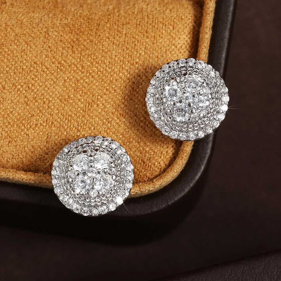 Vintage Round Crystal Silver Stud Earrings-EllyBoutique