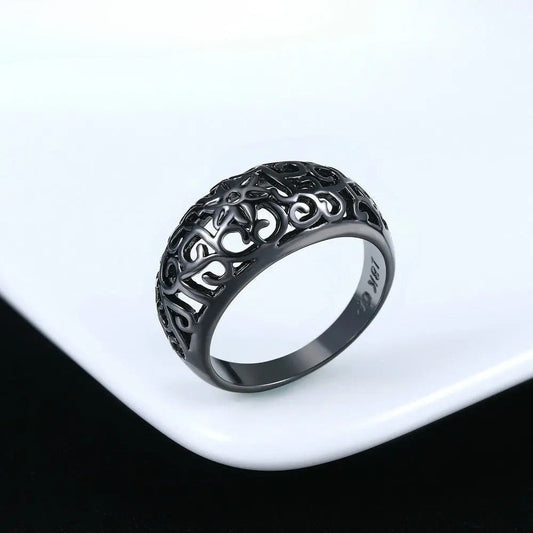 Vintage Black Floral Cut-Out Pattern Ring-EllyBoutique