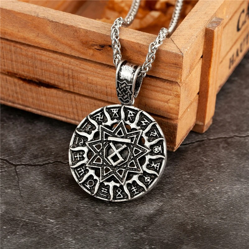 Vintage Silver Rune Star Pendant Necklace-EllyBoutique