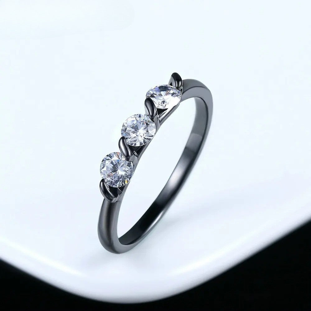 Vintage Black Triple Round Crystal Ring-EllyBoutique