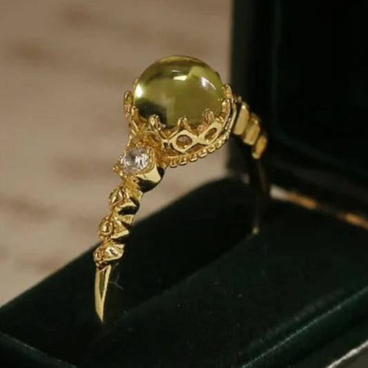 Retro Gold & Olive Green Gemstone Adjustable Ring-EllyBoutique