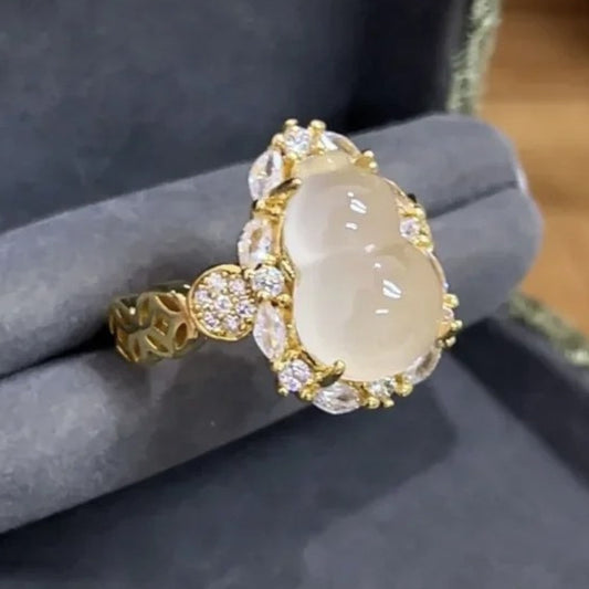 Timeless Gold & Moonstone Oval Cluster Diamond Ring-EllyBoutique