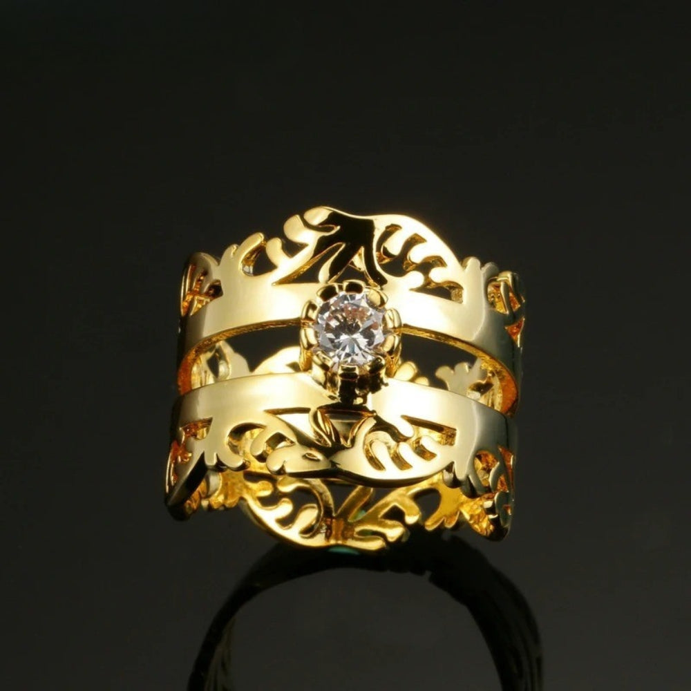 Antique-Style Gold Openwork Floral Ring-EllyBoutique