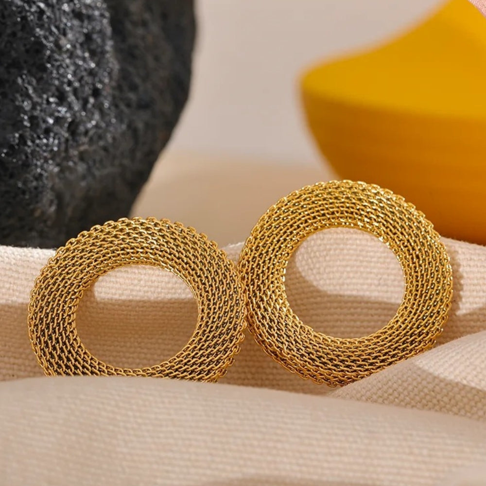 Vintage Gold Mesh Circle Earrings-EllyBoutique