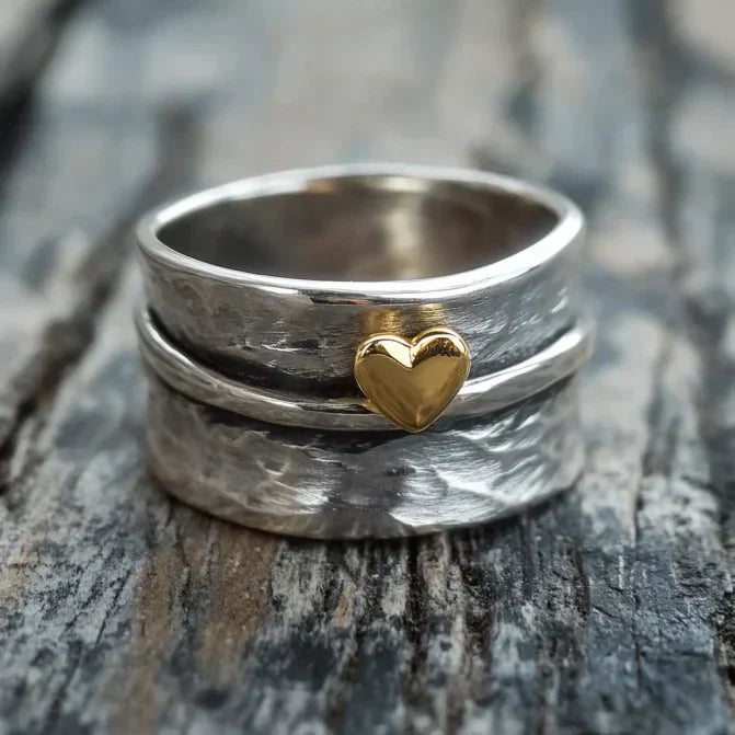 Vintage Golden Heart Silvered Ring-EllyBoutique