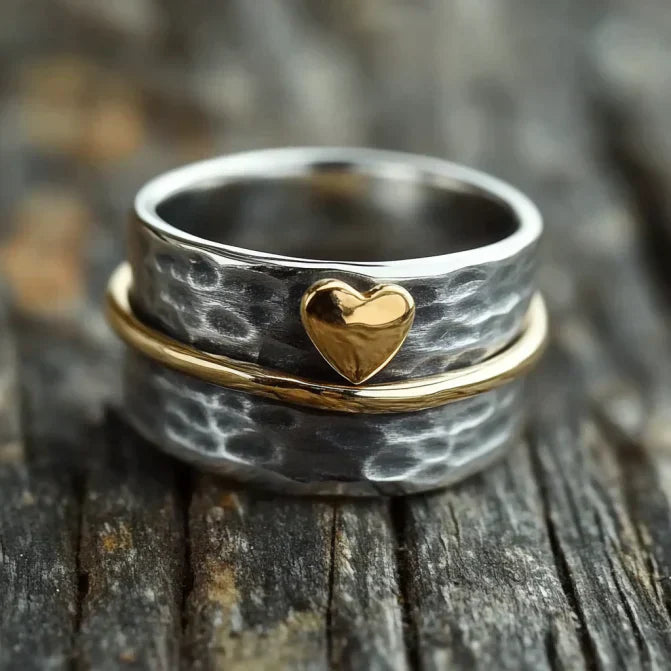 Vintage Golden Heart Line Silvered Ring-EllyBoutique