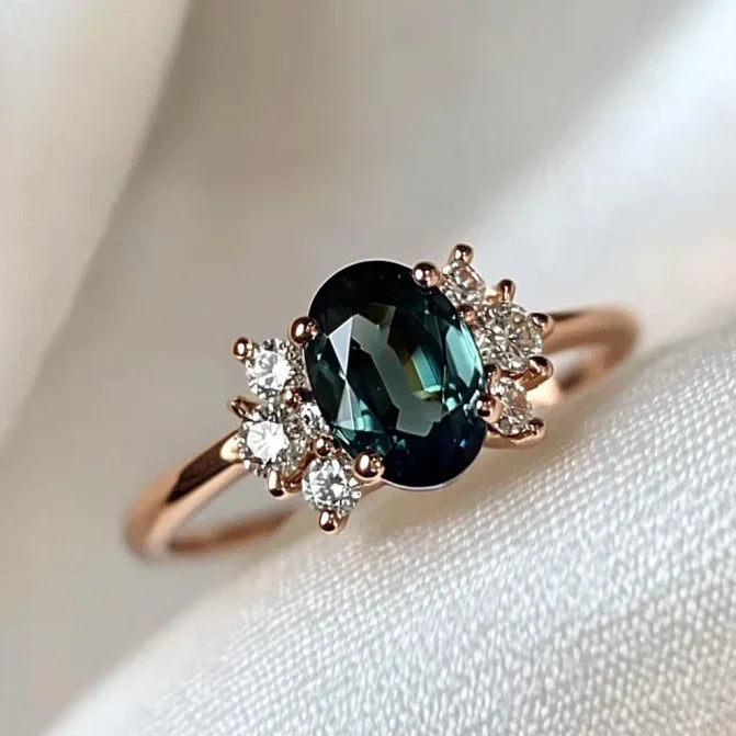 Vintage Blue Oval Zirconia Gold Ring-EllyBoutique